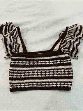 Tularosa Brown and Cream Striped Knit Crop Top